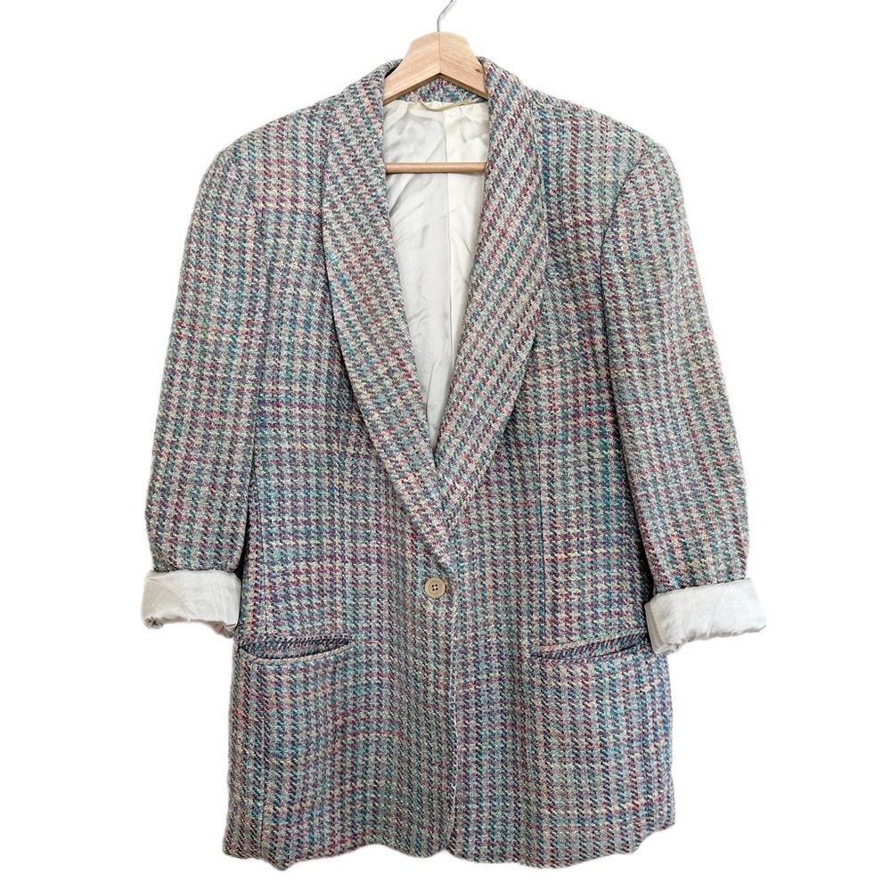 Silk Blazer Jacket Pink & Blue Woven Size 10